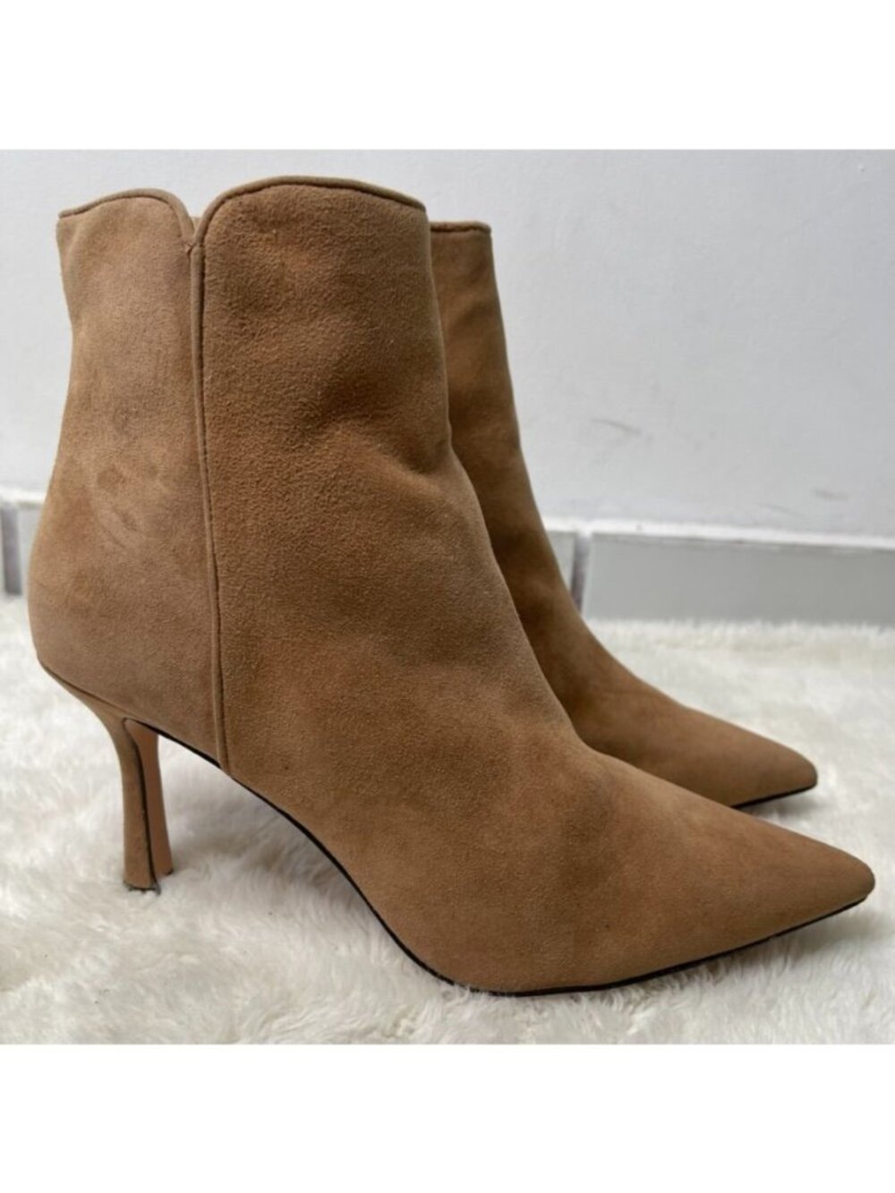 J.Crew Pointed-toe Ankle Boots Tan Suede Stiletto Heel Booties Women’s Size 9